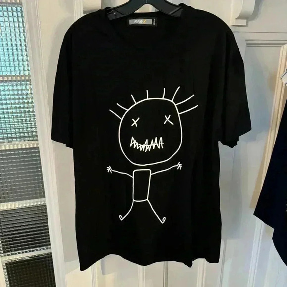 NWOT Raw Men’s Black Tee With White Graphic Stick Figure Short Sleeve Size M - Picture 8 of 8
